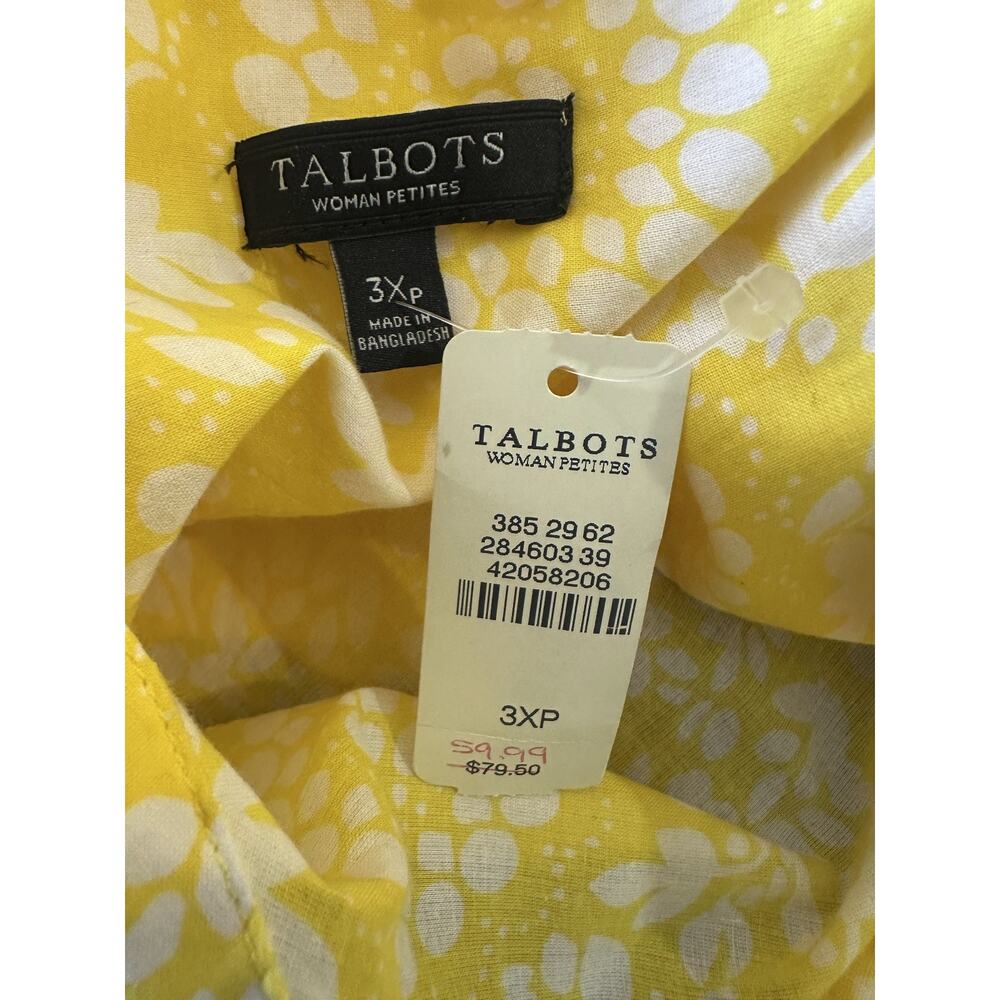 NWT Talbots Sheer Yellow White Print Button Blouse Plus Size 3Xp 3X Petite Top - Picture 10 of 14